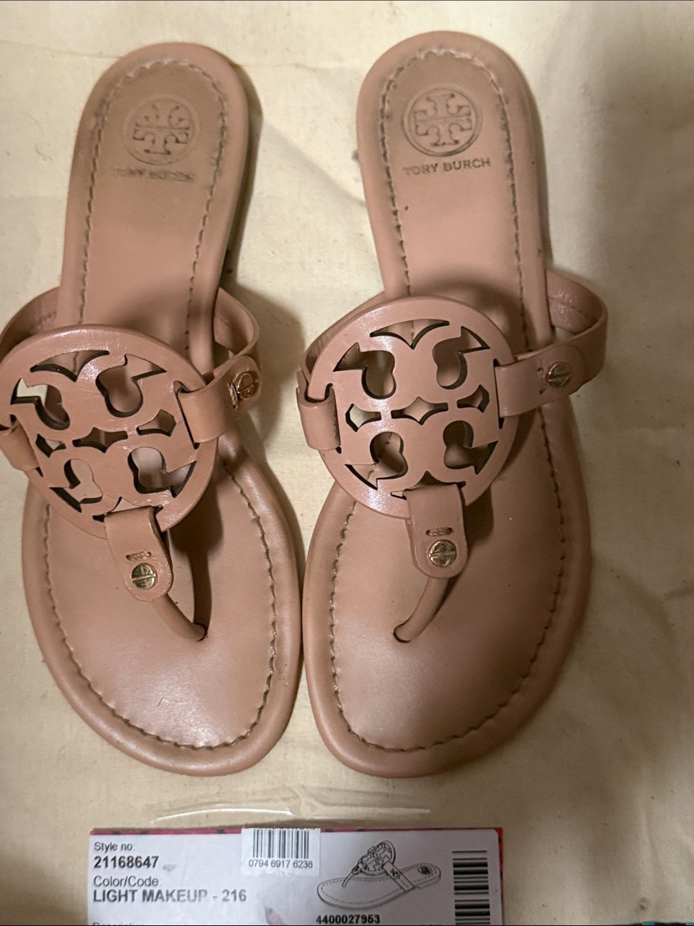 Tory Burch Miller Leather Thong Sandals in Light Pink